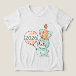 Kawaii Chibi Rabbit Mascot Holding 2026 Balloons Tri-Blend Shirt