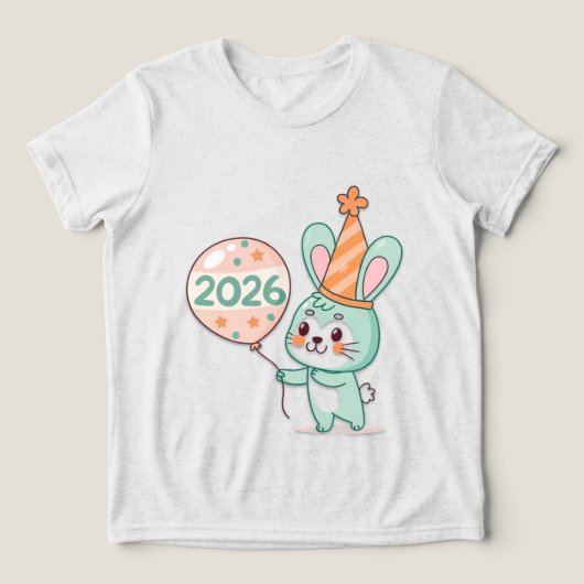 Kawaii Chibi Rabbit Mascot Holding 2026 Balloons  Tri-Blend Shirt (Design voorkant)