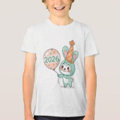 Kawaii Chibi Rabbit Mascot Holding 2026 Balloons  Tri-Blend Shirt (Voorkant)