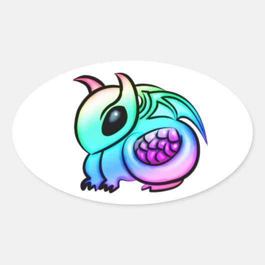 Kawaii Chibi Rainbow Dragon Ovale Sticker (Voorkant)