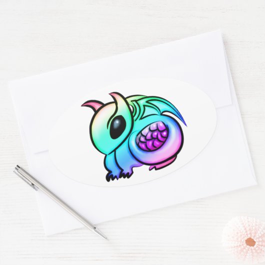 Kawaii Chibi Rainbow Dragon Ovale Sticker (Envelop)