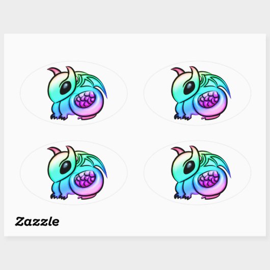 Kawaii Chibi Rainbow Dragon Ovale Sticker (Vel)