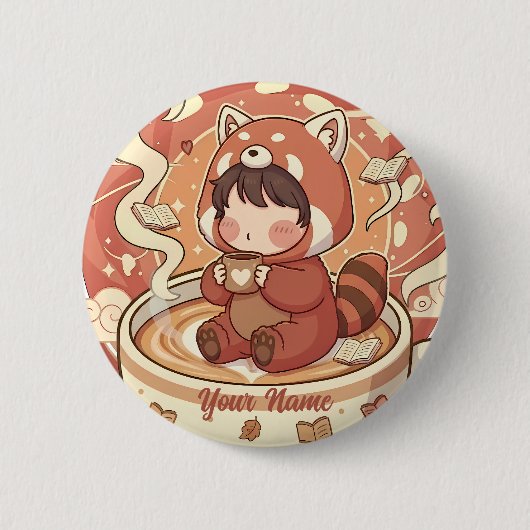 Kawaii Chibi Red Panda Button Pin Badge (Voorkant)