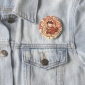 Kawaii Chibi Red Panda Button Pin Badge (In situ)