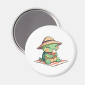 Kawaii Chibi Schildpad in Strohoed Eet Ijs Magneet (Voorkant / Achterkant)