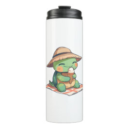 Kawaii Chibi Schildpad in Strohoed Eet Ijs Thermosbeker
