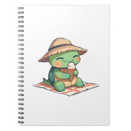 Kawaii Chibi Schildpad in Strohoed Eet Ijsje  Notitieboek