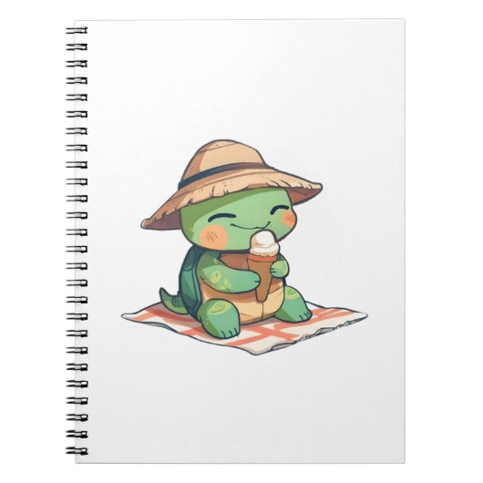 Kawaii Chibi Schildpad in Strohoed Eet Ijsje  Notitieboek (Voorkant)