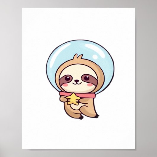 Kawaii Chibi Sloth Astronaut – Cute Space Sloth Ca Poster (Voorkant)