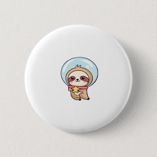 Kawaii Chibi Sloth Astronaut � Schattigee Ruimtesl Ronde Button 5,7 Cm