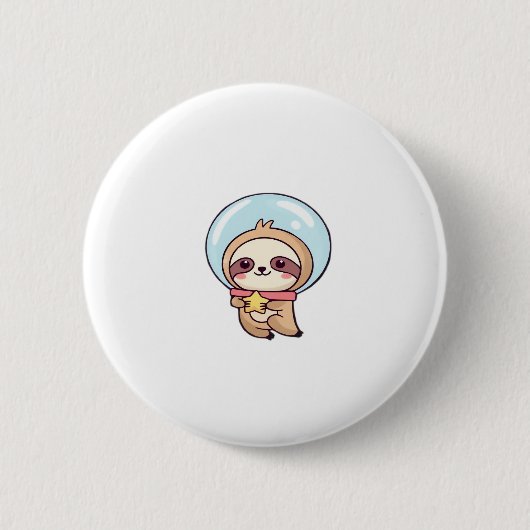 Kawaii Chibi Sloth Astronaut � Schattigee Ruimtesl Ronde Button 5,7 Cm (Voorkant)