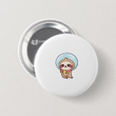 Kawaii Chibi Sloth Astronaut � Schattigee Ruimtesl Ronde Button 5,7 Cm (Voorkant /achterkant)