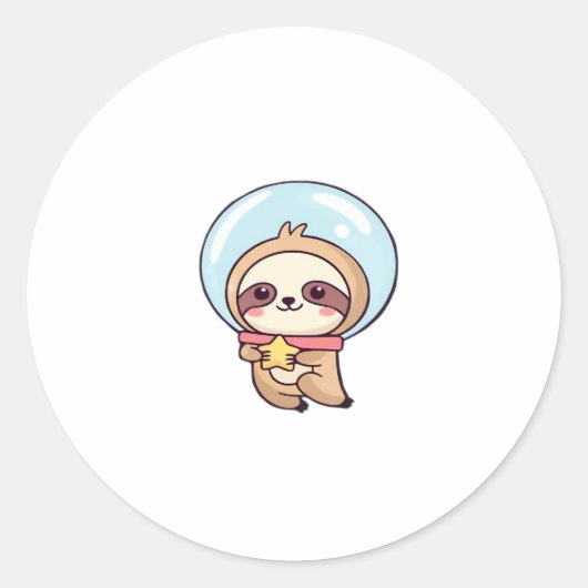 Kawaii Chibi Sloth Astronaut � Schattigee Ruimtesl Ronde Sticker (Voorkant)