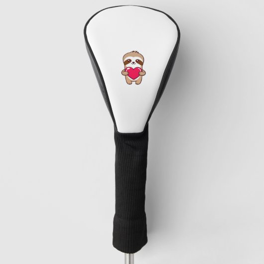 Kawaii Chibi Sloth Hugging Heart � Cute Adorable S Golfheadcover (Voorkant)