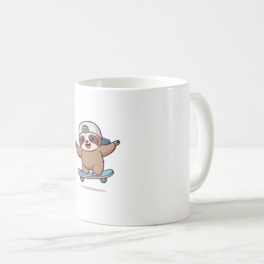 Kawaii Chibi Sloth Skater � Cute Funny Skateboardi Koffiemok (Voorkant rechts)