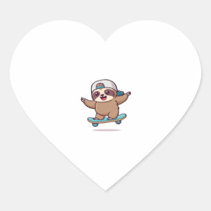Kawaii Chibi Sloth Skater � Schattige Funny Skateb Hart Sticker