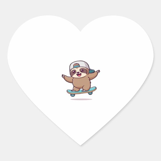 Kawaii Chibi Sloth Skater � Schattige Funny Skateb Hart Sticker (Voorkant)