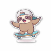 Kawaii Chibi Sloth Skater � Schattige Funny Skateb Sticker (Voorkant)