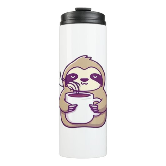 Kawaii Chibi Sloth with Coffee Mug � Cute Sleepy A Thermosbeker (Voorkant)