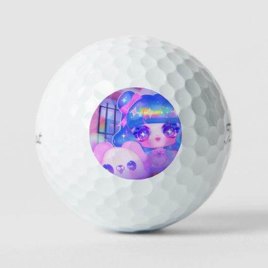 Kawaii Chibi Sparklecore Meisje met Rainbow Puppy Golfballen (Voorkant)
