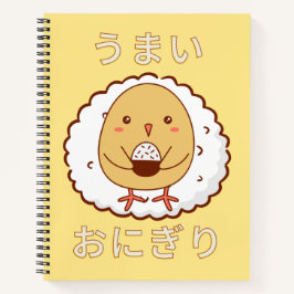 Kawaii chick holding rice ball japanese typografie notitieboek