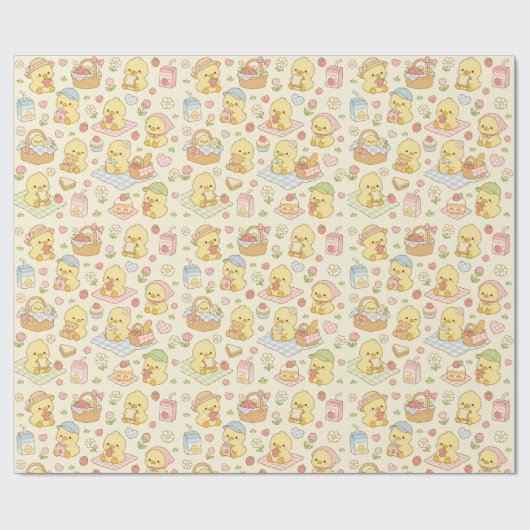 Kawaii Chicken Picnic Pattern Wrapping Paper Cadeaupapier (Vlak)