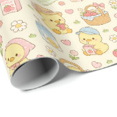 Kawaii Chicken Picnic Pattern Wrapping Paper Cadeaupapier (Rol Hoek)