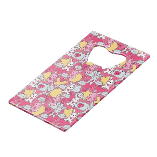 Kawaii Child Pattern met Cute Doodles 2 Creditkaart Flessenopener (Achterkant Gekanteld)