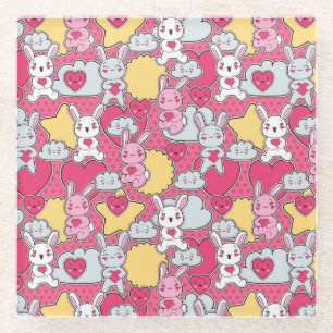 Kawaii Child Pattern met Cute Doodles 2 Glazen Onderzetter