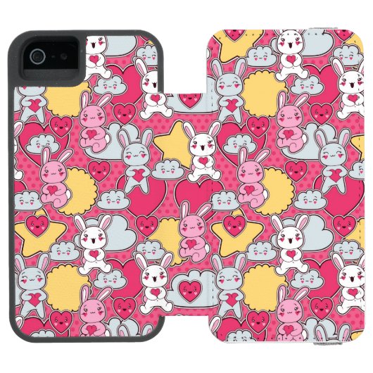 Kawaii Child Pattern met Cute Doodles 2 Incipio iPhone Portemonnee Hoesje (Agenda Open)