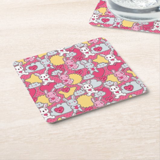 Kawaii Child Pattern met Cute Doodles 2 Kartonnen Onderzetters (Schuin)