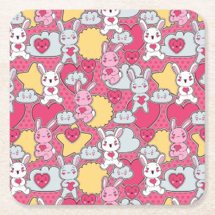 Kawaii Child Pattern met Cute Doodles 2 Kartonnen Onderzetters