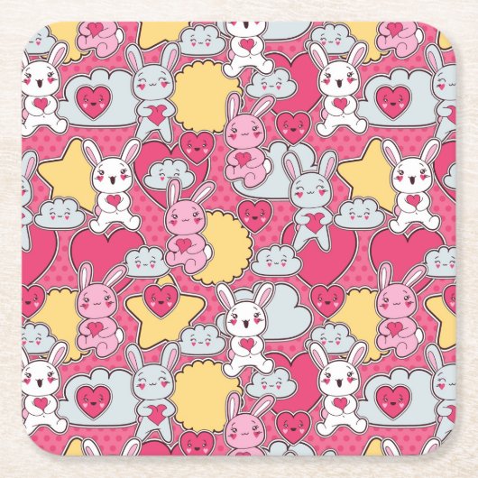 Kawaii Child Pattern met Cute Doodles 2 Kartonnen Onderzetters (Voorkant)