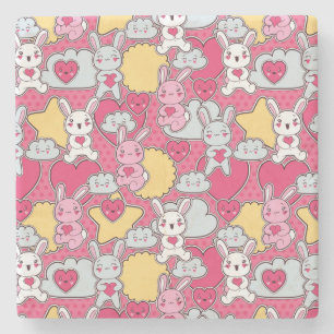 Kawaii Child Pattern met Cute Doodles 2 Stenen Onderzetter