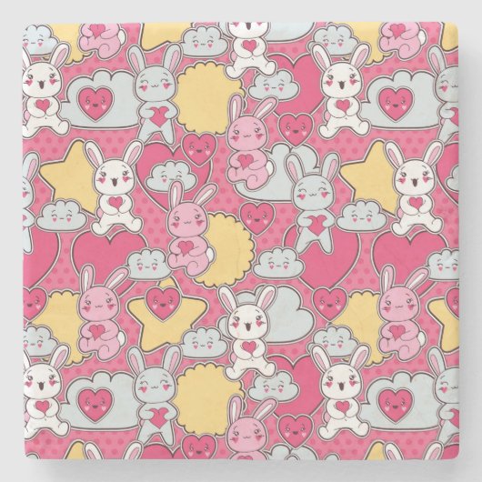 Kawaii Child Pattern met Cute Doodles 2 Stenen Onderzetter (Voorkant)