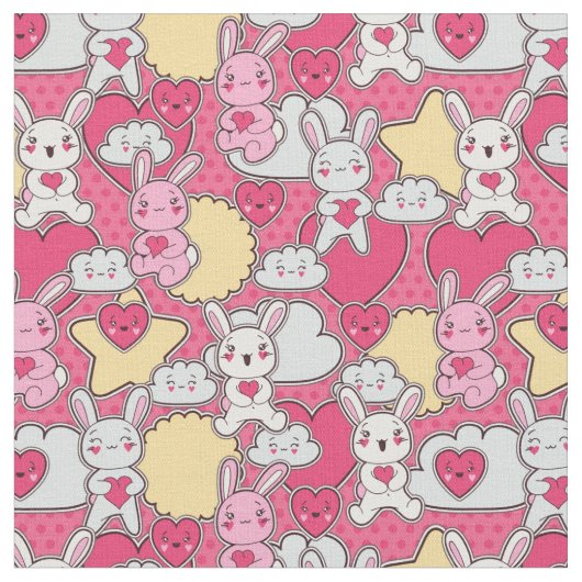 Kawaii Child Pattern met Cute Doodles 2 Stof (Close Up)