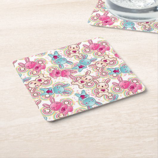 Kawaii Child Pattern met Cute Doodles Kartonnen Onderzetters (Schuin)