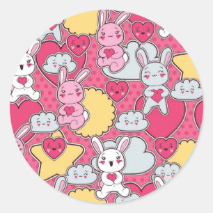 Kawaii Child Pattern met Cute Doodles Ronde Sticker