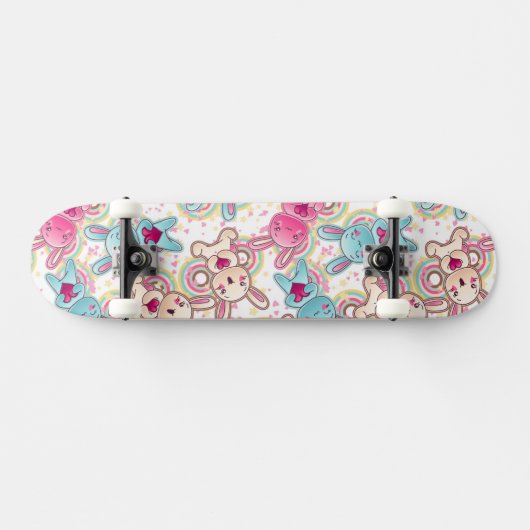 Kawaii Child Pattern met Cute Doodles Skateboard (Horizontaal)