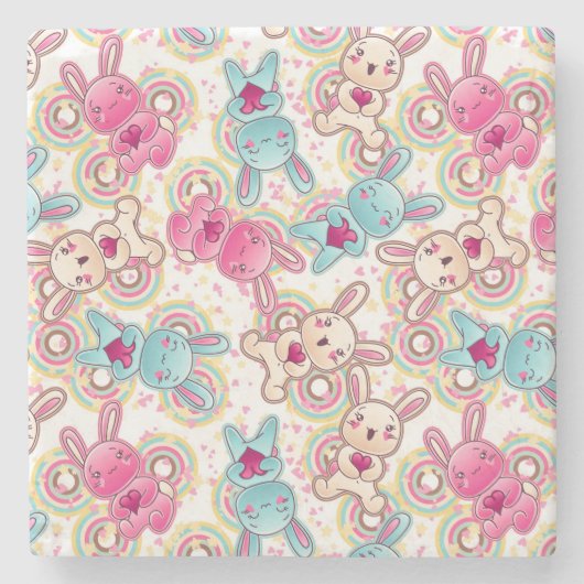 Kawaii Child Pattern met Cute Doodles Stenen Onderzetter (Voorkant)