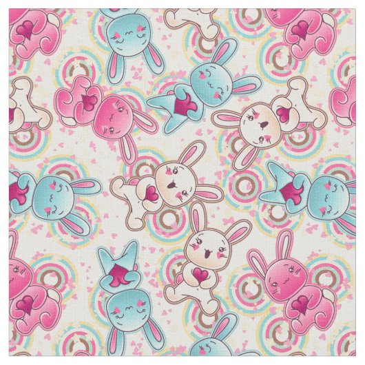 Kawaii Child Pattern met Cute Doodles Stof (Close Up)