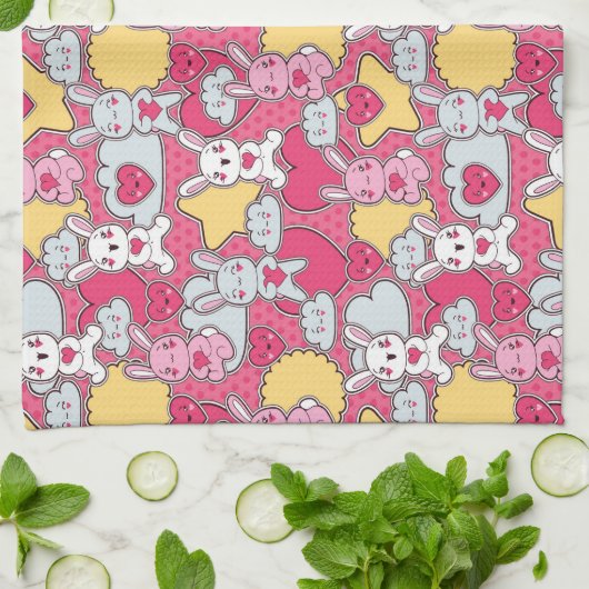 Kawaii Child Pattern met Cute Doodles Theedoek (Gevouwen)