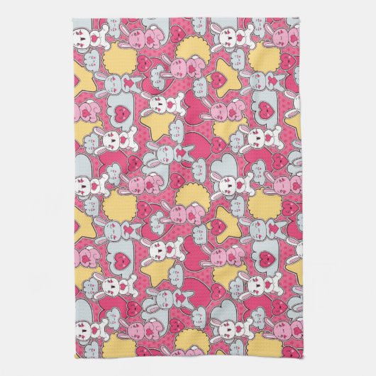 Kawaii Child Pattern met Cute Doodles Theedoek (Verticaal)
