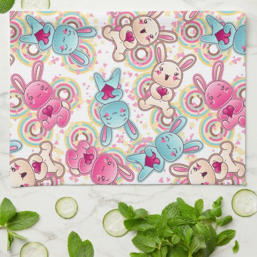 Kawaii Child Pattern met Cute Doodles Theedoek (Gevouwen)