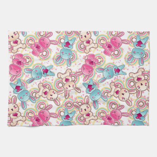 Kawaii Child Pattern met Cute Doodles Theedoek (Horizontaal)