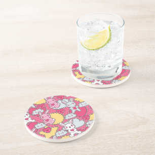 Kawaii Child Pattern met Cute Doodles Zandsteen Onderzetter