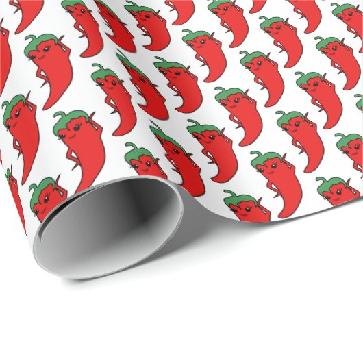 Kawaii Chilipeper Tekening Cadeaupapier (Rol Hoek)