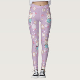 Kawaii Chinchilla in Teacup met koekjes en hart Leggings
