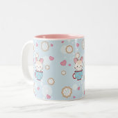 Kawaii Chinchilla in Teacup met koekjes en hart Tweekleurige Koffiemok (Voorkant links)