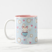 Kawaii Chinchilla in Teacup met koekjes en hart Tweekleurige Koffiemok (Links)